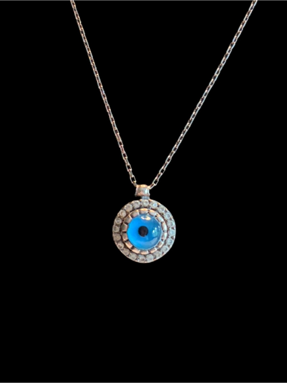 Mystic “Evil Eye” pendant in simulated diamond and silver setting